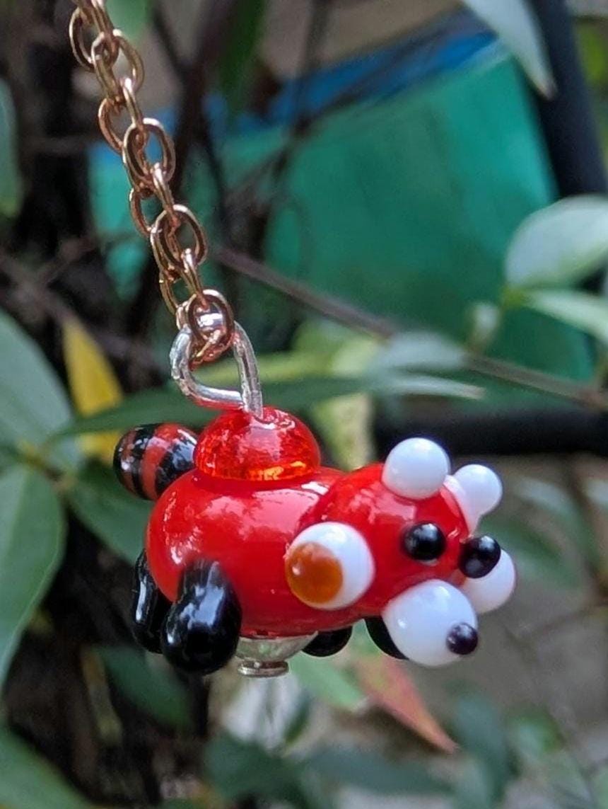 Lampworked Red Panda Charm Necklace