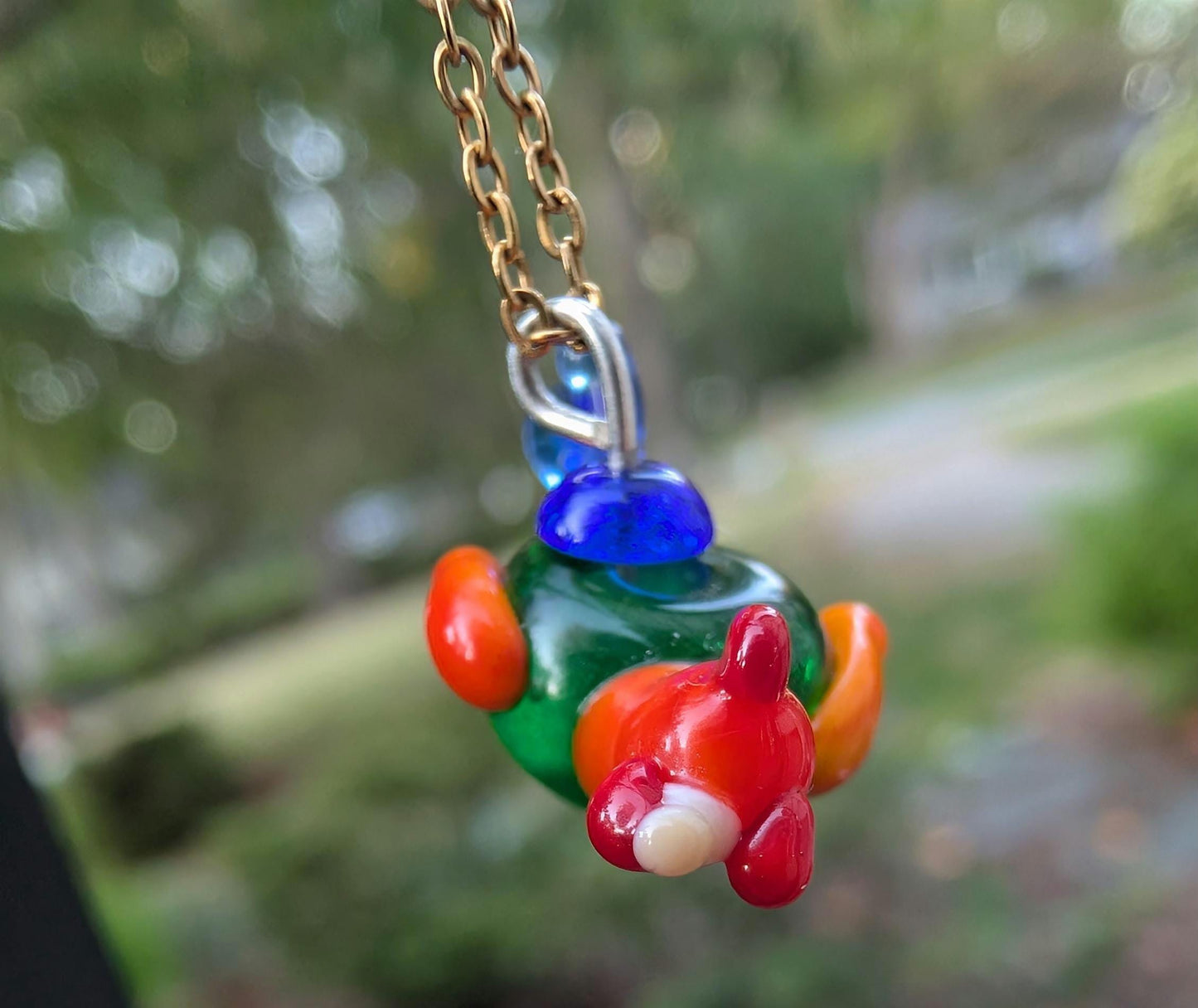 Handmade Sri Lankan/Red Junglefowl Lampworked Glass Bead Necklace