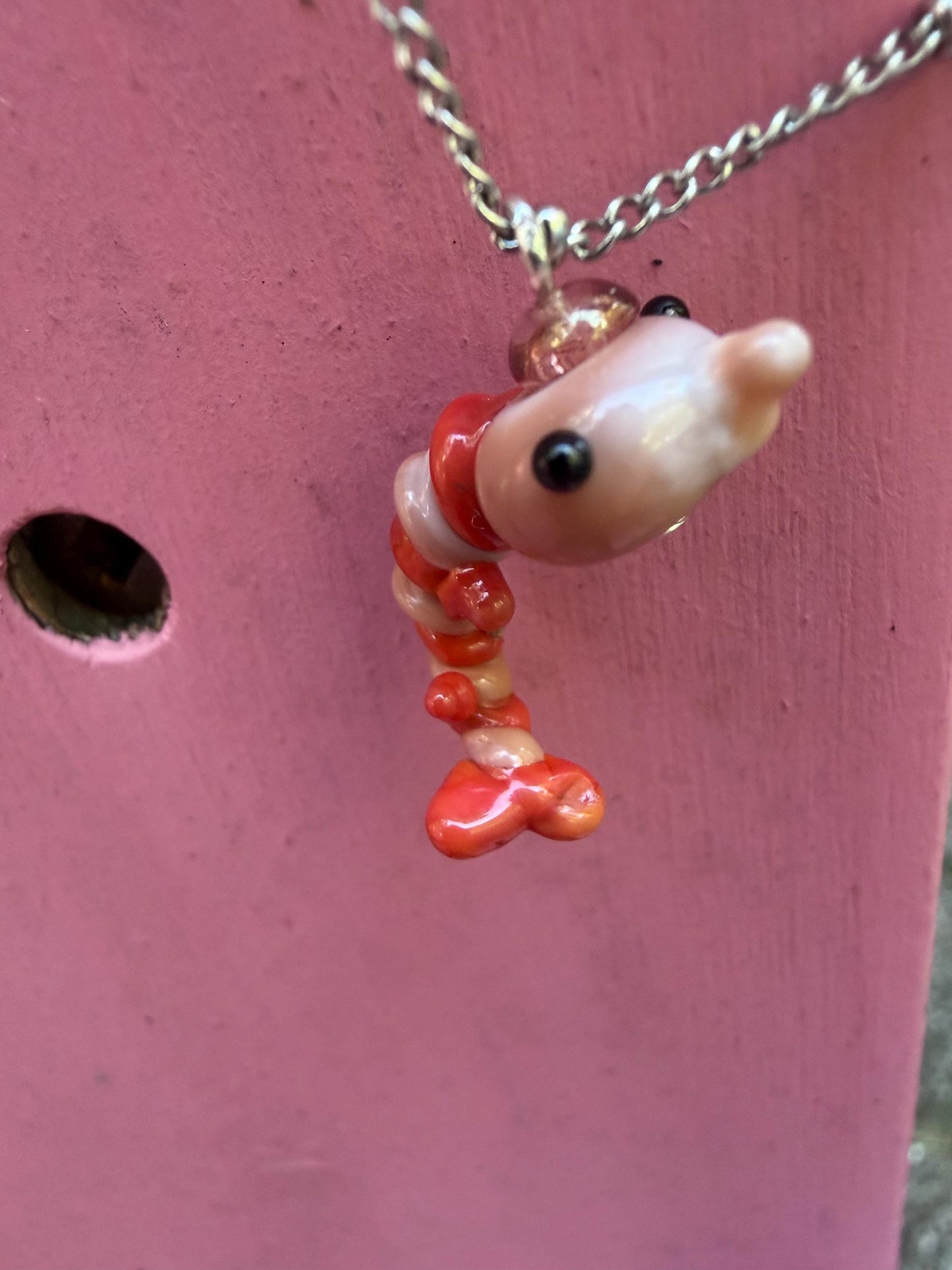Lampworked Shrimp Charm Necklace