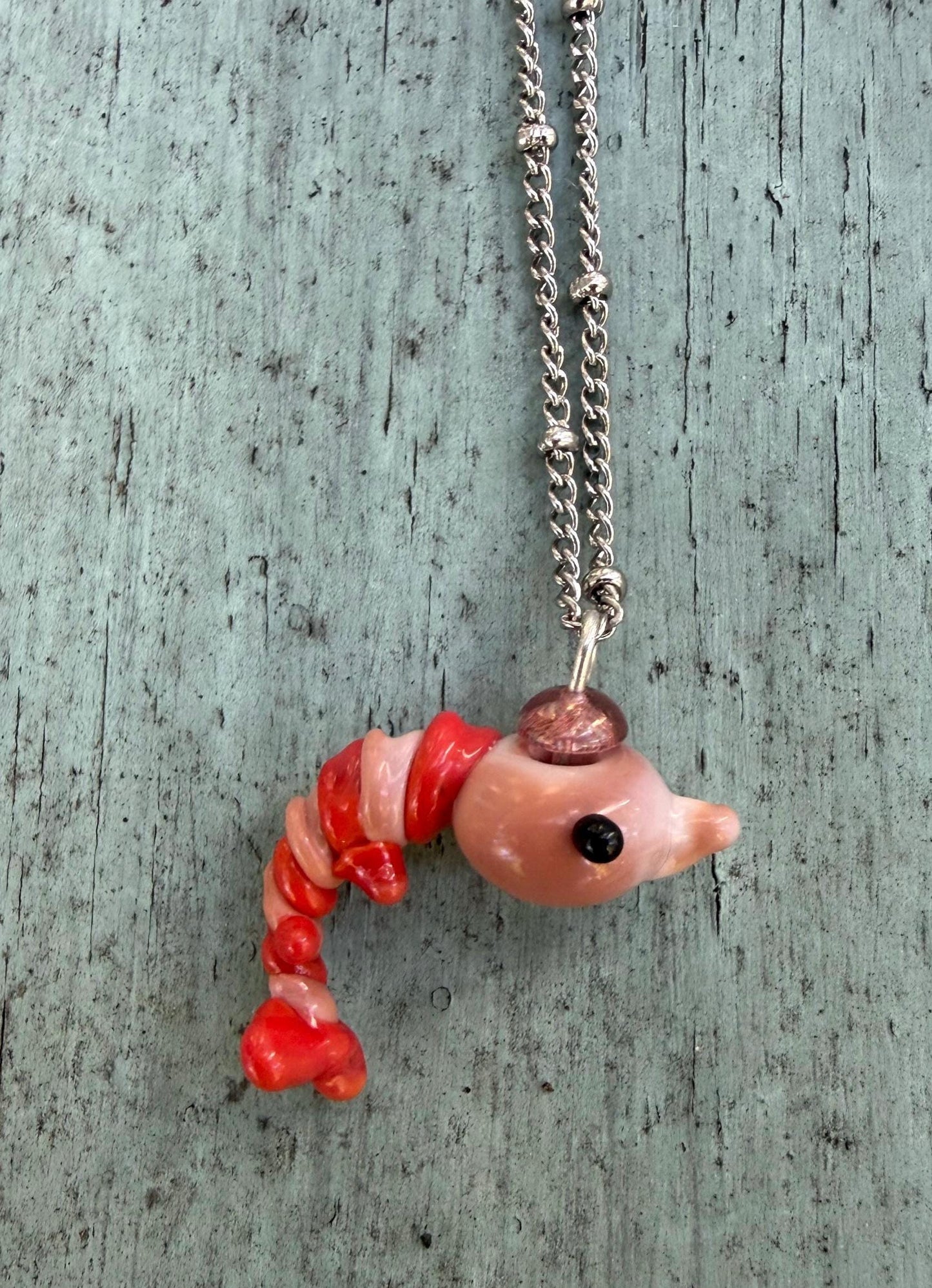 Lampworked Shrimp Charm Necklace